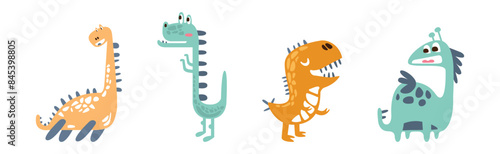 Funny Dinosaur Character with Cute Snout Vector Set