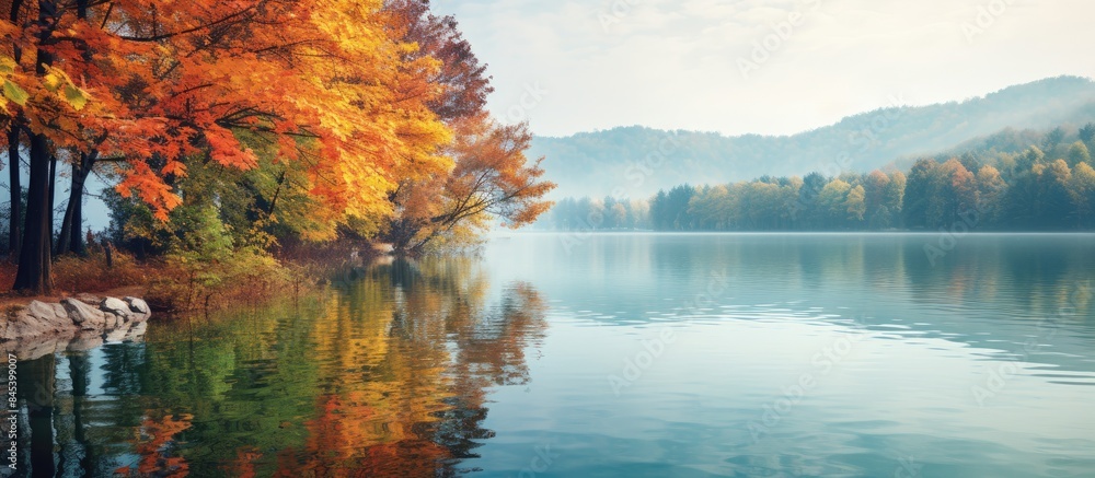 Fototapeta premium autumn on the lake. Creative banner. Copyspace image