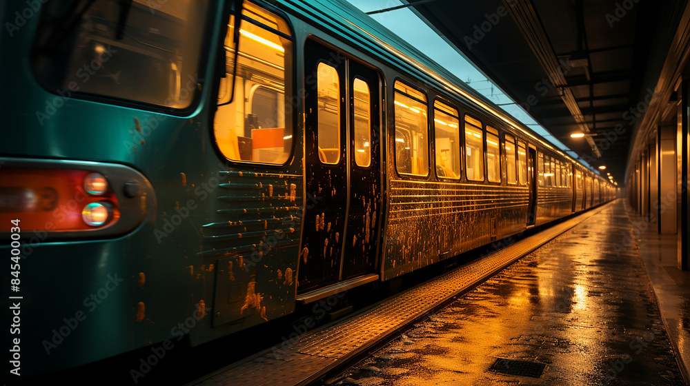 Naklejka premium Train on railway at night