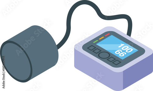 Digital blood pressure monitor is measuring blood pressure with the cuff wrapped around a patient's arm
