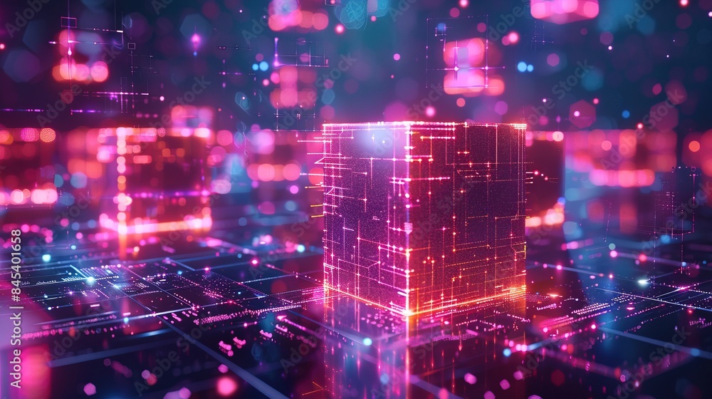 Futuristic metaverse digital cubes blocks technology network connection concept Futuristic metaverse digital cubes blocks technology network connection concept