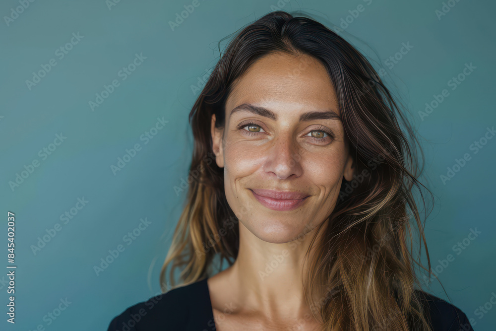 A close up portrait of a woman with a subtle smile A close up portrait of a woman with a subtle smile