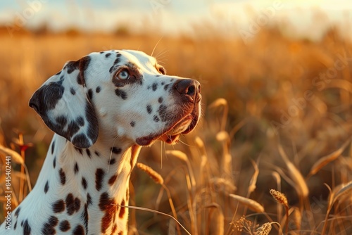 Dalmatian dog amidst golden sunlight