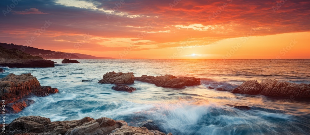 Beautiful sunsey on a coast of sea Ocean waves on summer time. Creative banner. Copyspace image Beautiful sunsey on a coast of sea Ocean waves on summer time. Creative banner. Copyspace image