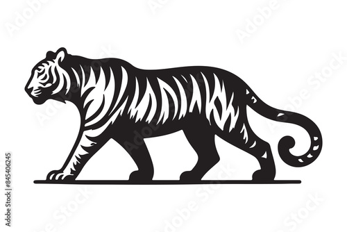 Tiger silhouette. Tiger black icon on white background
 photo