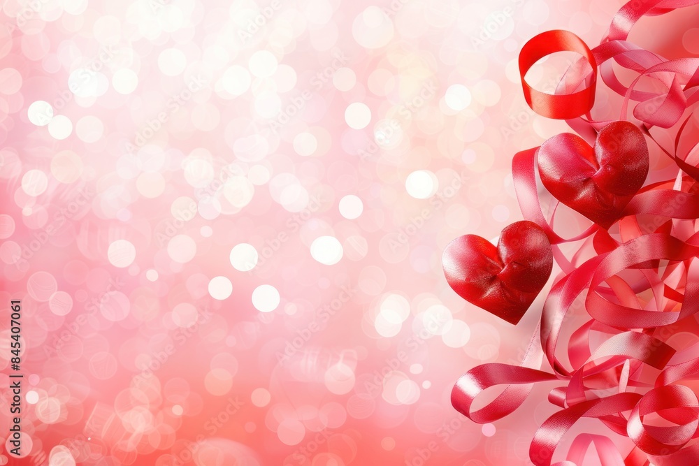 Hearts and ribbons on a vibrant red gradient background, perfect for love-themed designs. Hearts and ribbons on a vibrant red gradient background, perfect for love-themed designs.