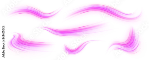 Set of neon speed lines on transparent background PNG. Laser beams luminous abstract sparkling isolated on a transparent background. 