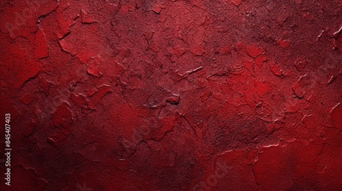 A textured red wall with peeling paint, creating a grungy and weathered look. Ideal as a background for design projects, offering a bold and dramatic aesthetic with rich, deep red tones