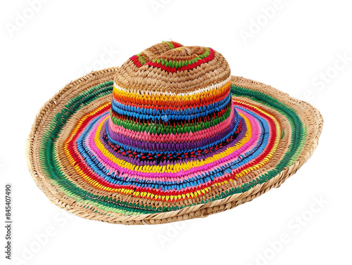 Classic Mexican Straw Sombrero with Colorful Woven Brim