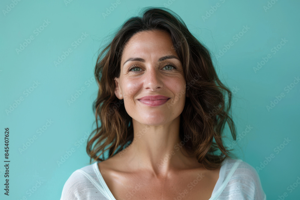 A close up portrait of a woman with a subtle smile A close up portrait of a woman with a subtle smile