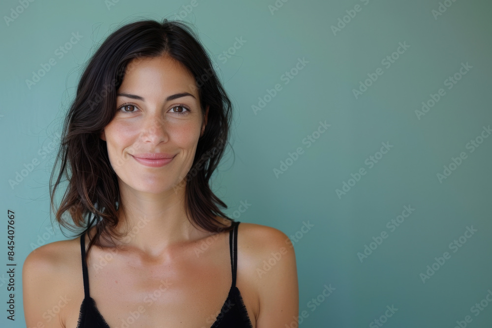 A close up portrait of a woman with a subtle smile A close up portrait of a woman with a subtle smile