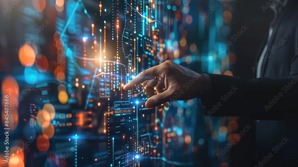 custom made wallpaper toronto digitalBusinessman touch graph growth of business modern virtual interface, digital marketing and technology, half body, business background