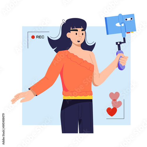 Here’s a flat illustration of vlogging girl 