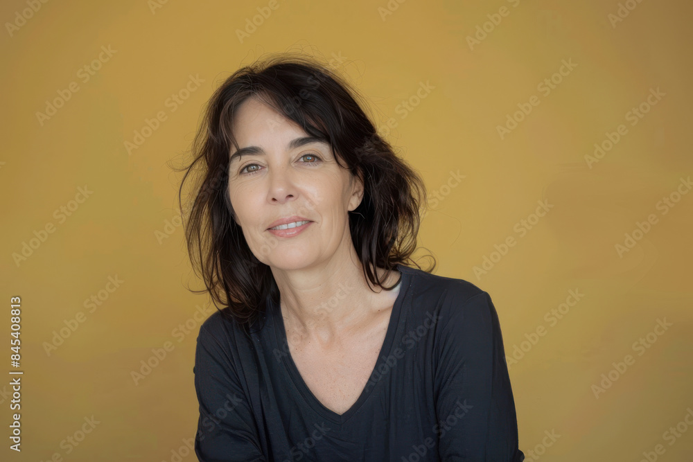 A close up portrait of a woman with a subtle smile A close up portrait of a woman with a subtle smile