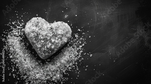 Black background with heart shaped rock salt photo