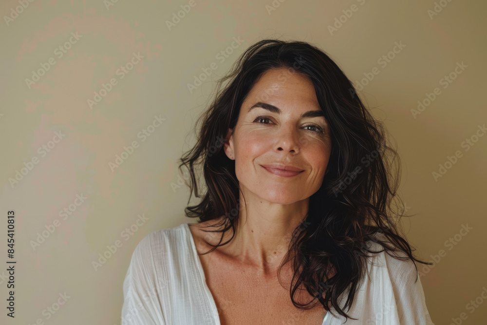 A close up portrait of a woman with a subtle smile A close up portrait of a woman with a subtle smile