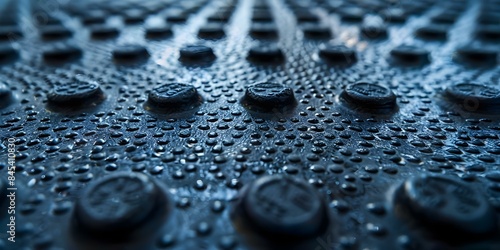 Closeup of heavy-duty rubber industrial safety mats with textured surface for added traction. Concept Rubber Safety Mats, Industrial Equipment, Textured Surface, Traction, Heavy-Duty Materials photo