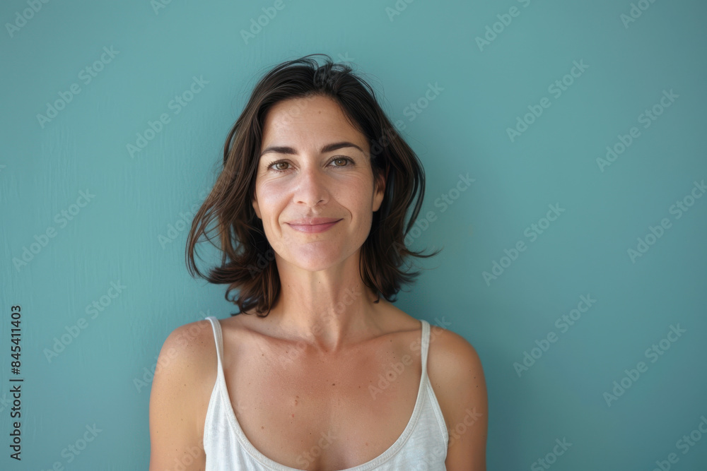 A close up portrait of a woman with a subtle smile A close up portrait of a woman with a subtle smile
