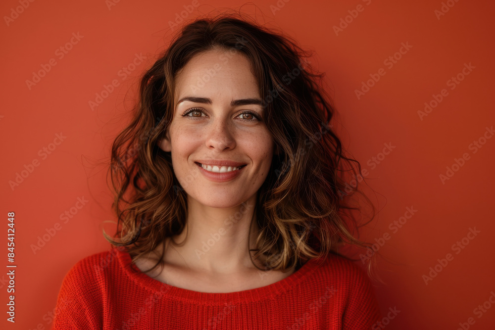 A close up portrait of a woman with a subtle smile A close up portrait of a woman with a subtle smile