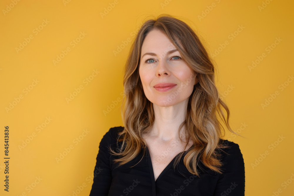 A close up portrait of a woman with a subtle smile A close up portrait of a woman with a subtle smile