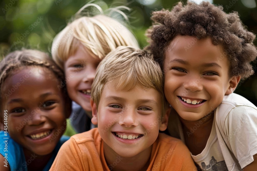 Portrait of a group of kids smiling at camera in the park Portrait of a group of kids smiling at camera in the park