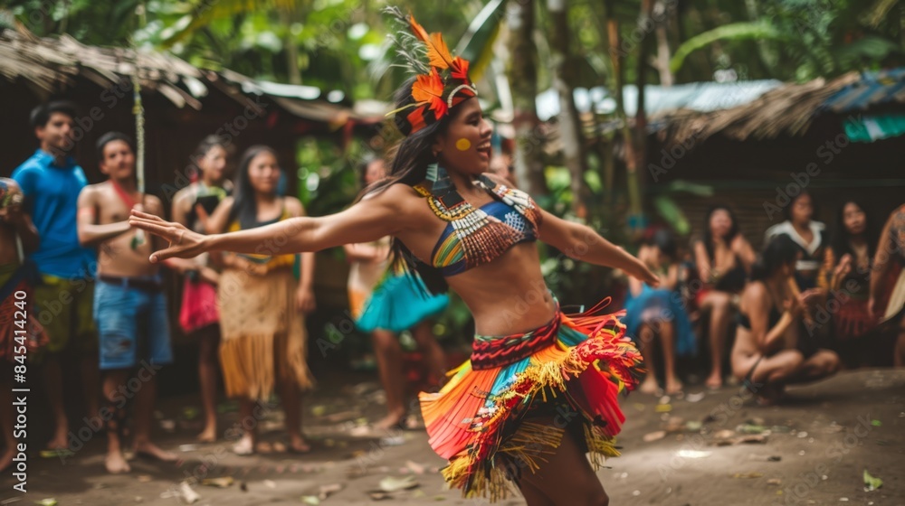 A person participating in a cultural dance workshop in a village, learning traditional moves. A person participating in a cultural dance workshop in a village, learning traditional moves.