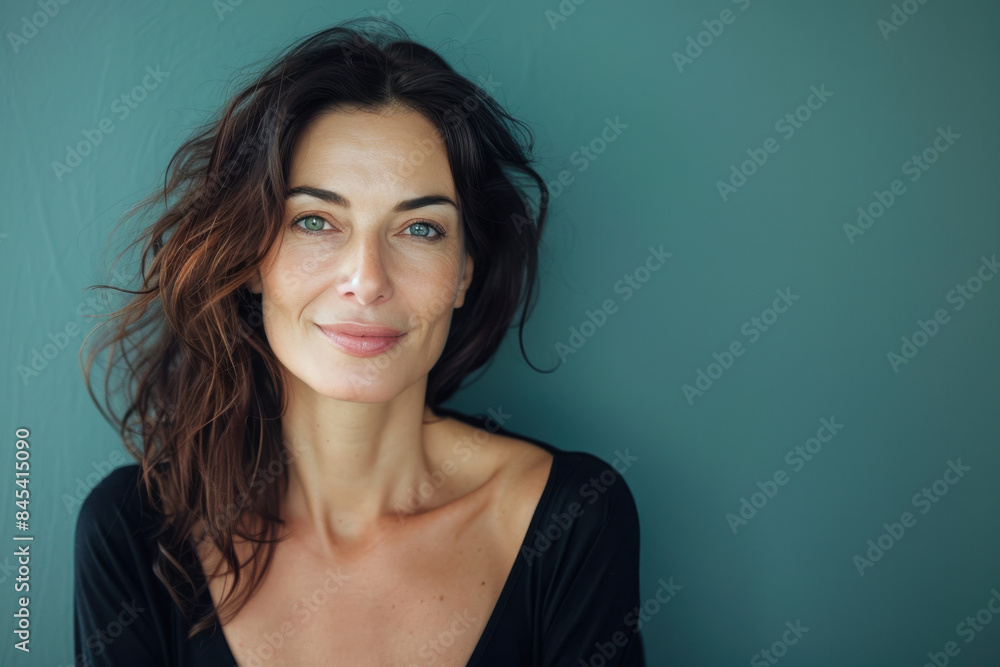 A close up portrait of a woman with a subtle smile A close up portrait of a woman with a subtle smile