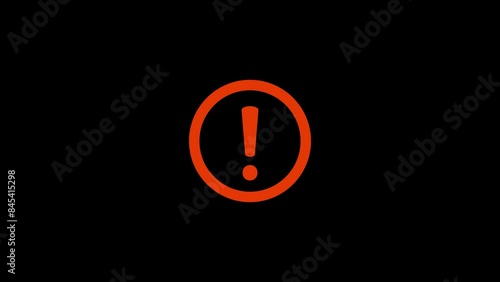 Blinking red circular Warning symbol loop animation footage on transparent background. 2d 4k video, Alert warning sign, Danger, cyber attack and computer security