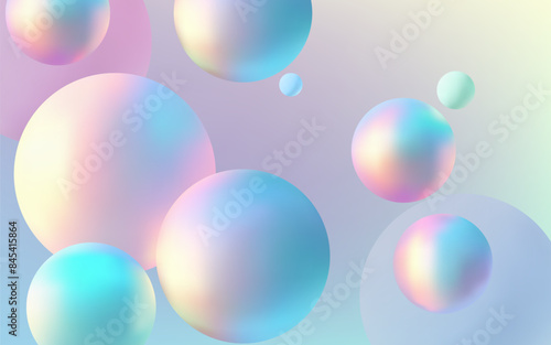 Futuristic 3D holographic composition with glowing balls on a neon blue abstract background. Modern design with geometric shapes and a minimalistic gradient. Trendy and creative element. Not AI.