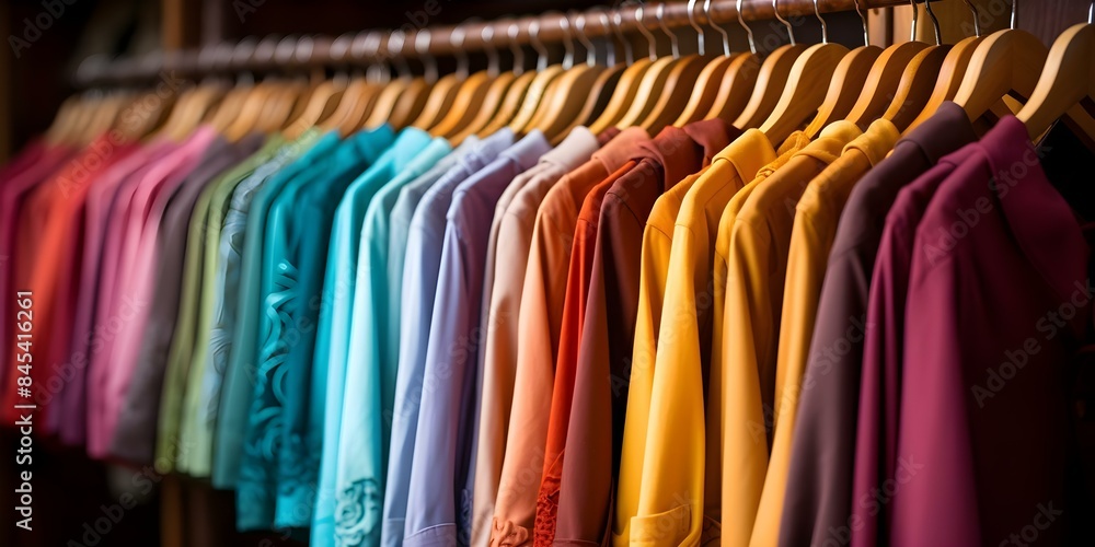 Colorful apparel displayed on a vibrant clothing rack in a boutique setting. Concept Fashion Display, Clothing Rack, Boutique Setting, Colorful Apparel, Retail Visual Merchandising Colorful apparel displayed on a vibrant clothing rack in a boutique setting. Concept Fashion Display, Clothing Rack, Boutique Setting, Colorful Apparel, Retail Visual Merchandising