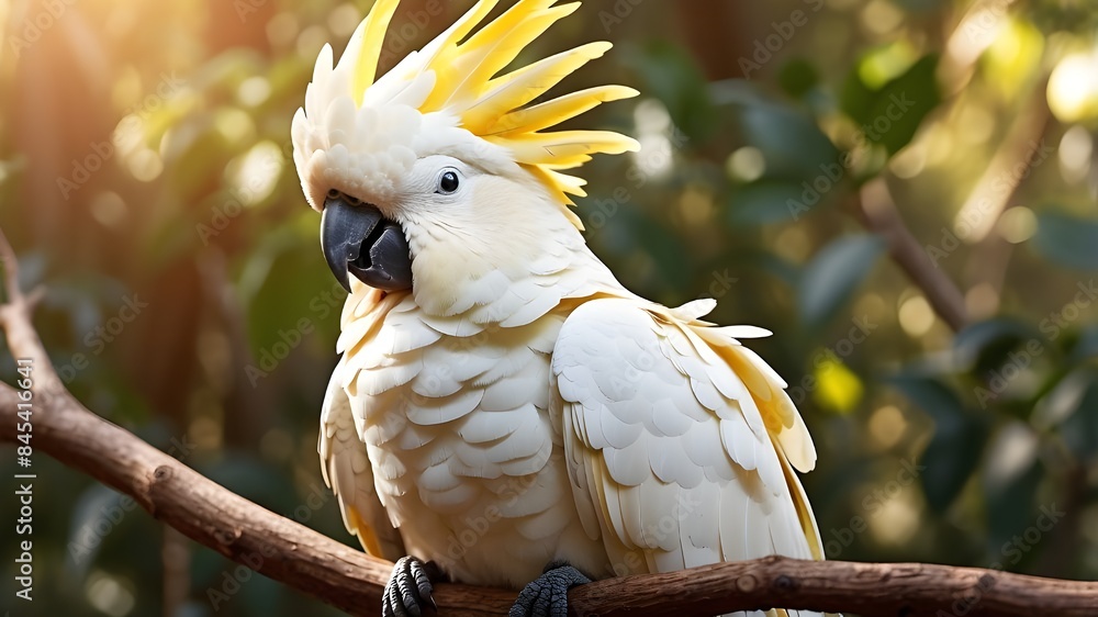 A majestic cockatoo perched on a branch, its vibrant feathers shimmering in the sunlight. A majestic cockatoo perched on a branch, its vibrant feathers shimmering in the sunlight.