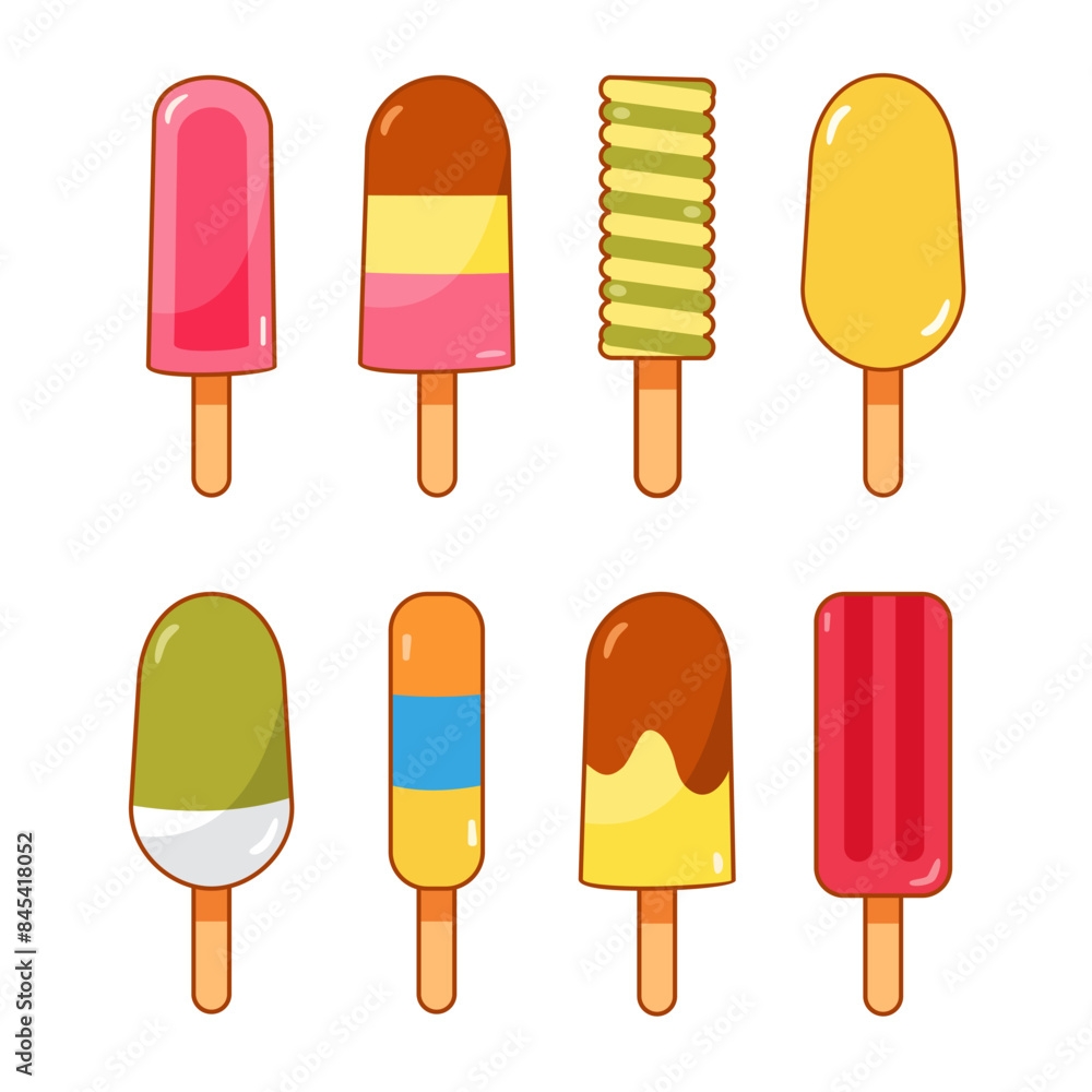 Cute ice cream stick colorful illustration collection Cute ice cream stick colorful illustration collection