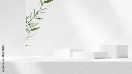 Canvas Print Background empty podium display made white cement plinth and leaf for showcasing