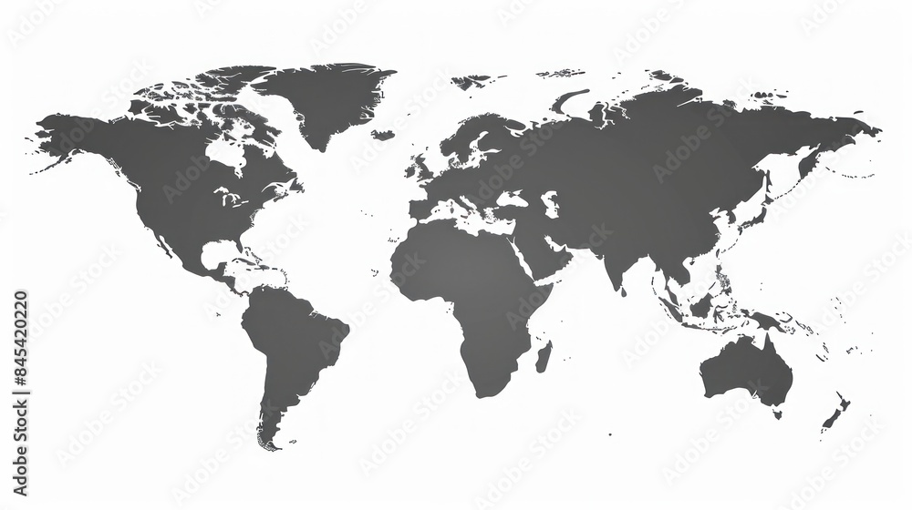World Map Highlighting Continents and Countries on a White Background - Generative ai