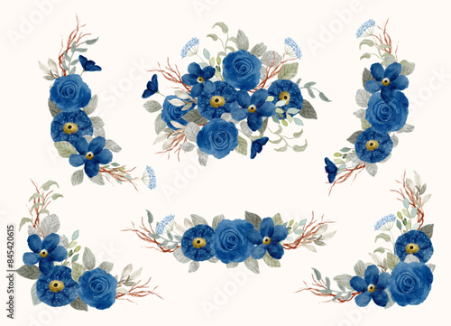 navy blue floral watercolor arrangement collection