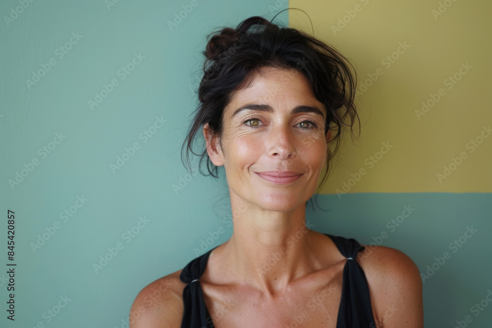 A close up portrait of a woman with a subtle smile A close up portrait of a woman with a subtle smile