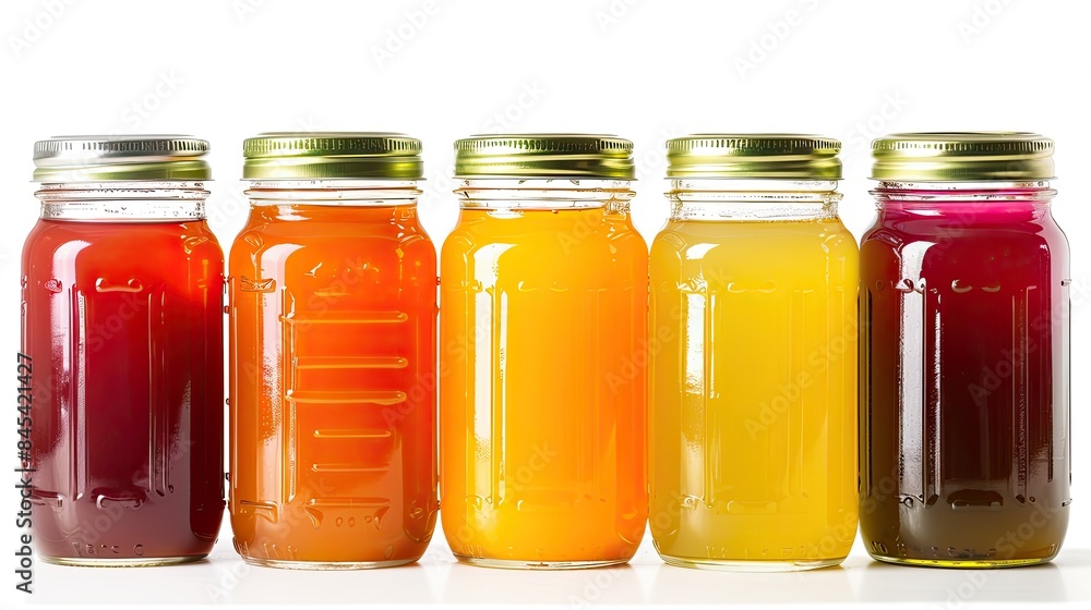 glass jars, plastic containers, and bottles filled with vibrant fruit ...