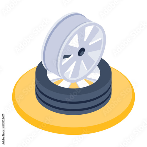 A well-designed isometric icon of tyre rims 

