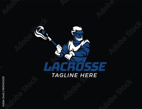 Lacrosse player logo with lacrosse stick
