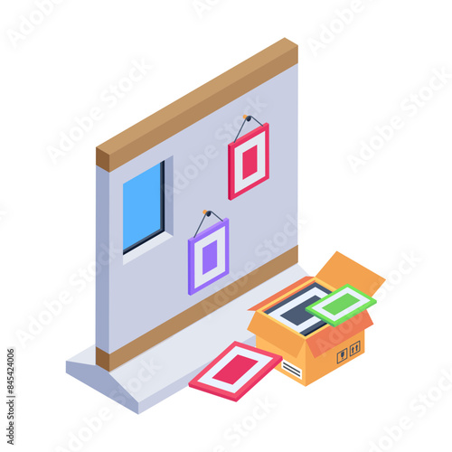 An isometric style icon of packing frames 

