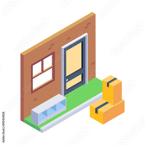 Trendy isometric icon depicting house packaging 

