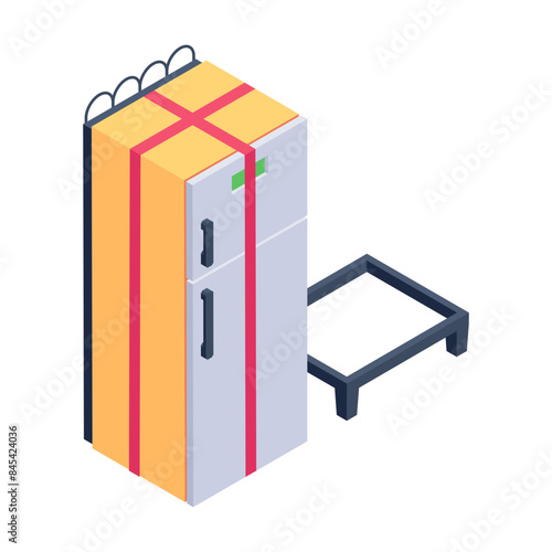 Easy to edit isometric icon of packing refrigerator

