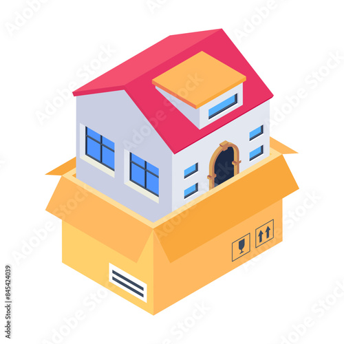 Modern isometric icon depicting wrapping house 

