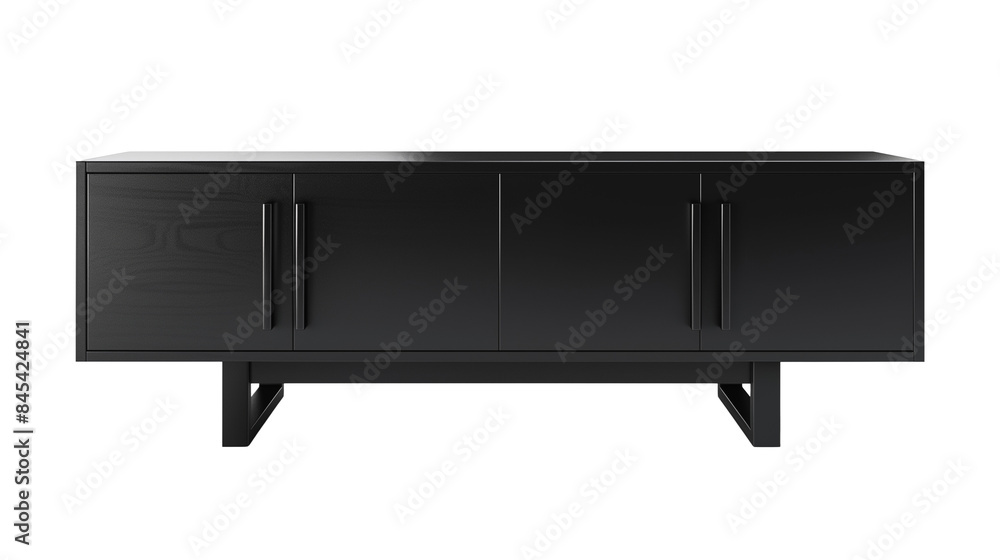 Modern Black Sideboard with Sleek Metal Handles Modern Black Sideboard with Sleek Metal Handles