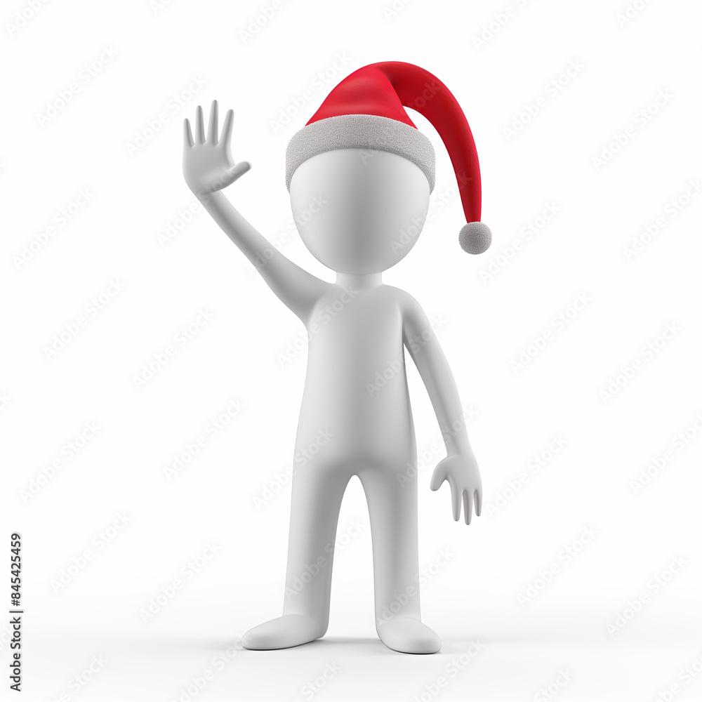 3D Character is waving their hand while wearing a Santa hat, spreading festive season greetings 3D Character is waving their hand while wearing a Santa hat, spreading festive season greetings