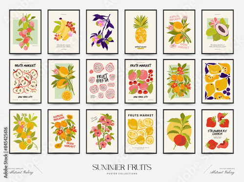 Abstract fruits posters template. Modern trendy Matisse minimal style. Exotic Healthy Food. Hand drawn design for wallpaper, wall decor, print, postcard, cover, template, banner.