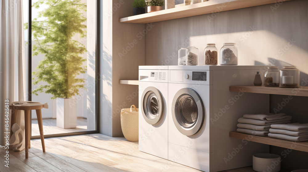 custom made wallpaper toronto digitalModern Minimalist Laundry Room with Dual Washing Machines