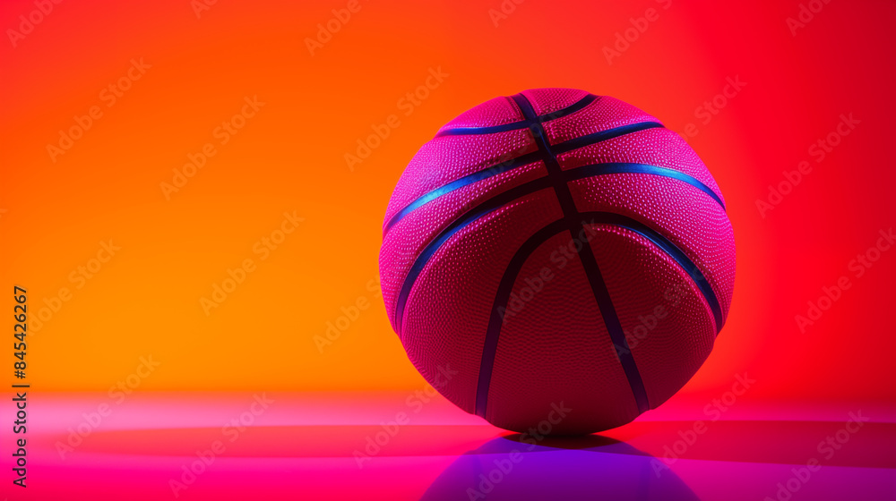 Fototapeta premium A basketball sits prominently against a neon orange background, creating a vibrant and energetic visual effect.