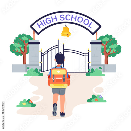Student going to high school, flat style illustration 

