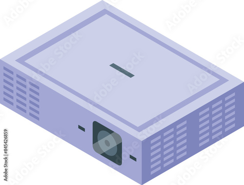 Modern digital video data projector lying on white background, isometric view